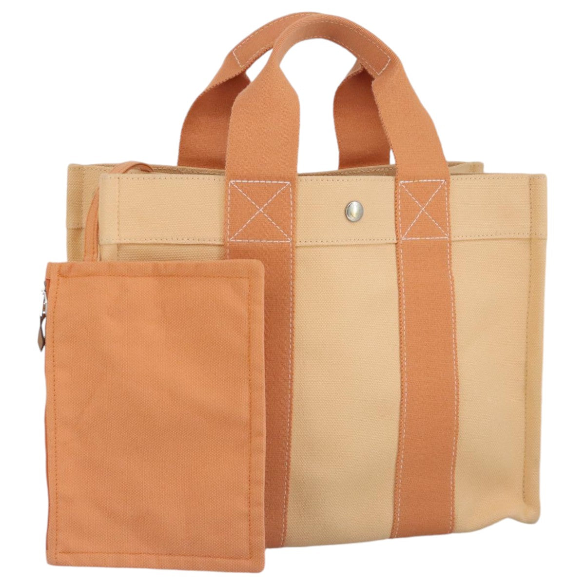 HERMES Bora Bora PM Tote Bag Canvas Orange Silver Auth 97566