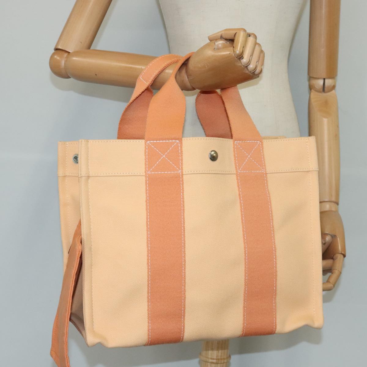 HERMES Bora Bora PM Tote Bag Canvas Orange Silver Auth 97566