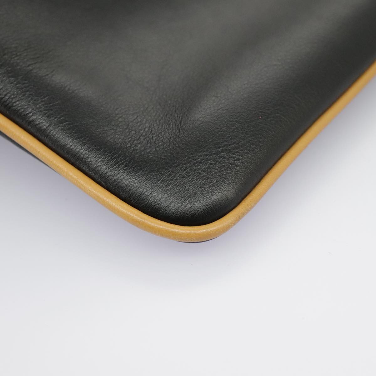 CELINE Clutch Bag Leather Black Gold Auth 97572