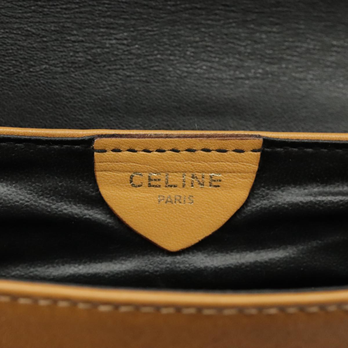 CELINE Clutch Bag Leather Black Gold Auth 97572