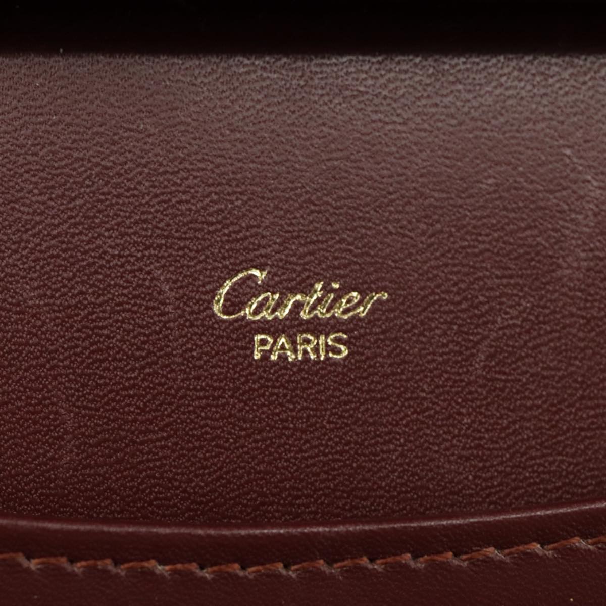 CARTIER Shoulder Bag Leather Bordeaux Gold Auth 97575