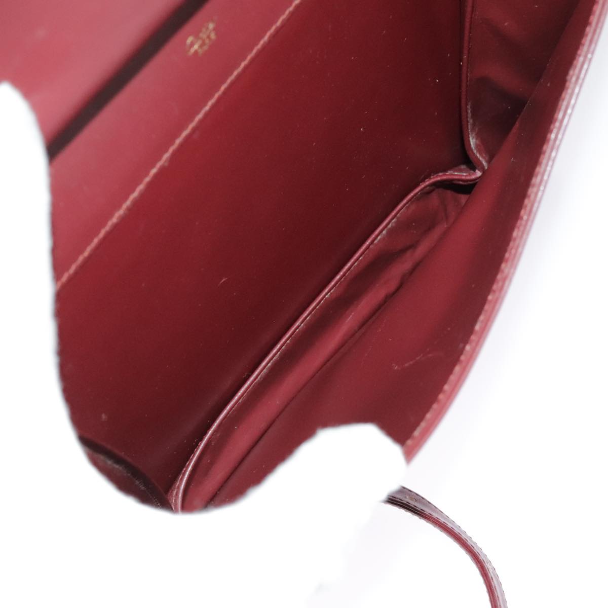 CARTIER Shoulder Bag Leather Bordeaux Gold Auth 97575