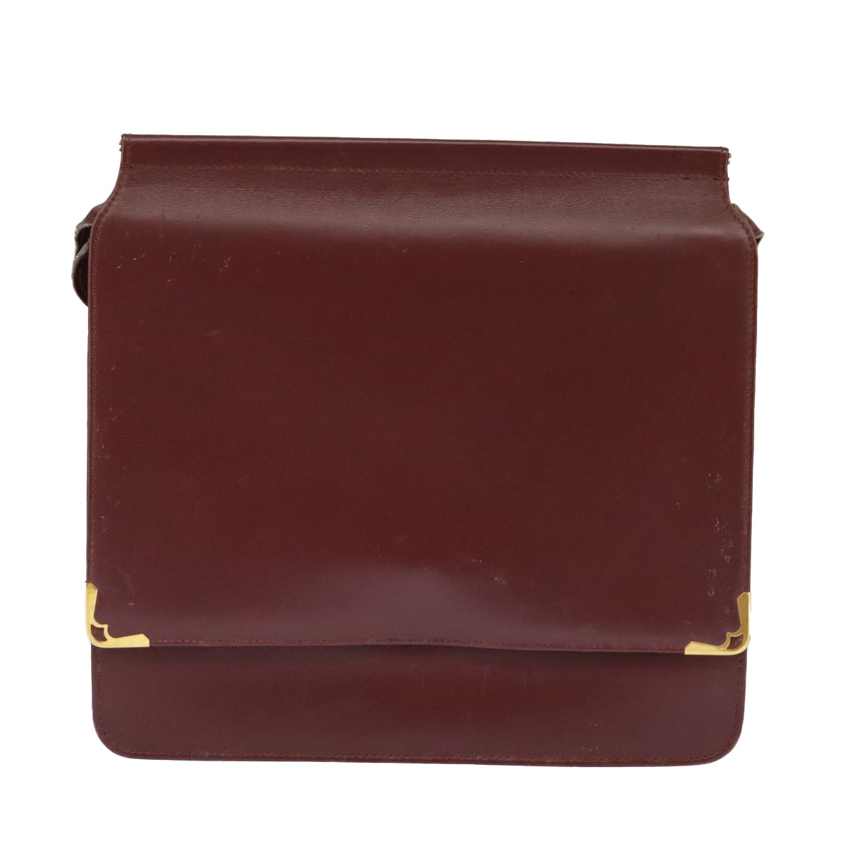 CARTIER Shoulder Bag Leather Bordeaux Gold Auth 97575 - 0