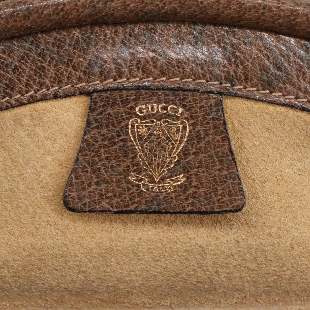 GUCCI Shoulder Bag Leather Brown Gold Auth 97581