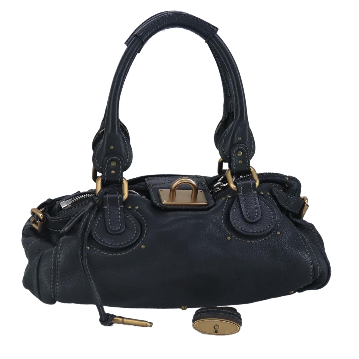 Chloe Paddington Hand Bag Leather Black Gold Auth 97589