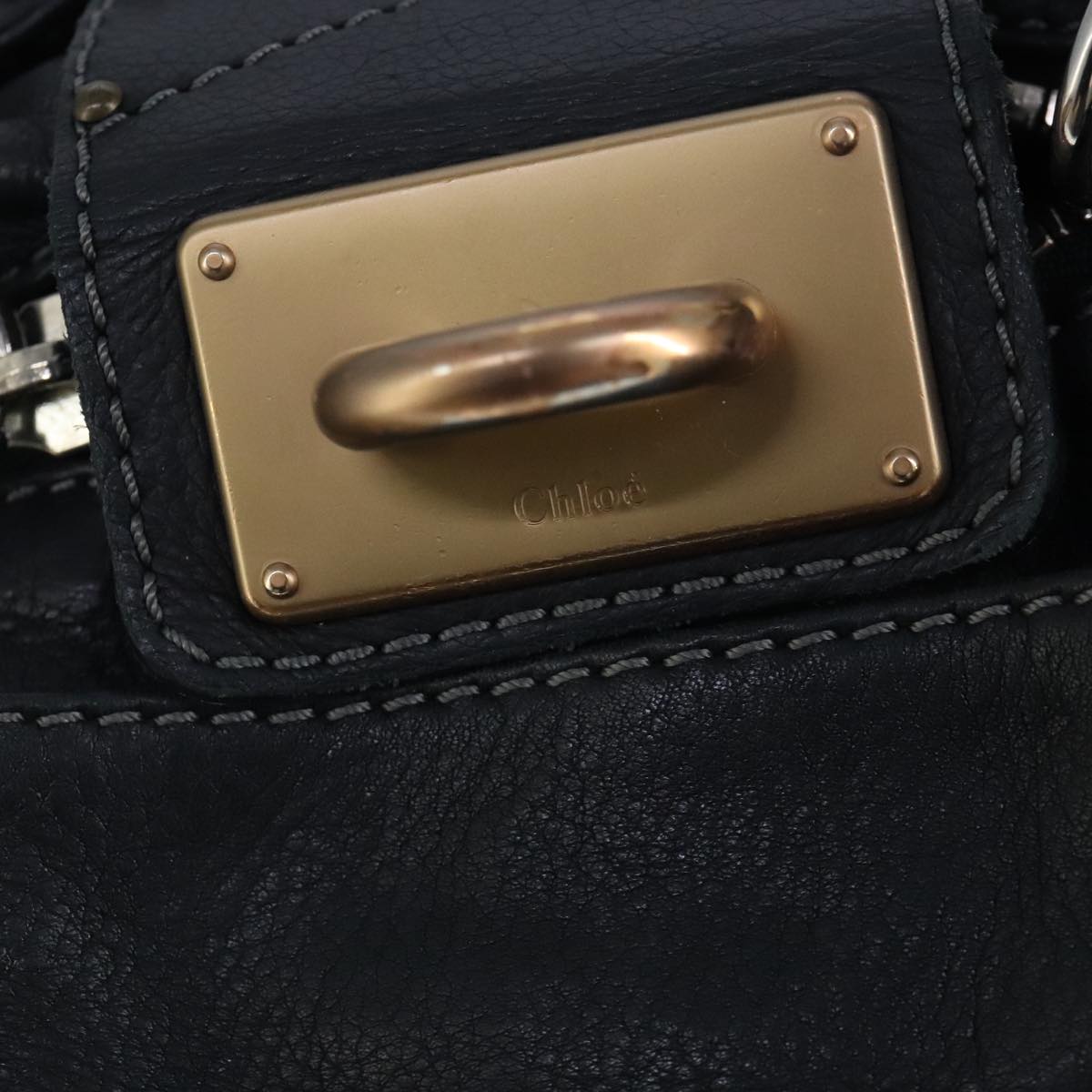 Chloe Paddington Hand Bag Leather Black Gold Auth 97589