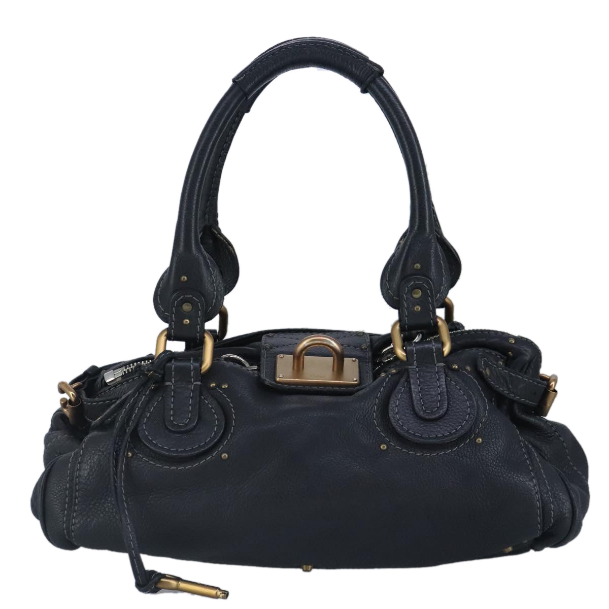 Chloe Paddington Hand Bag Leather Black Gold Auth 97589