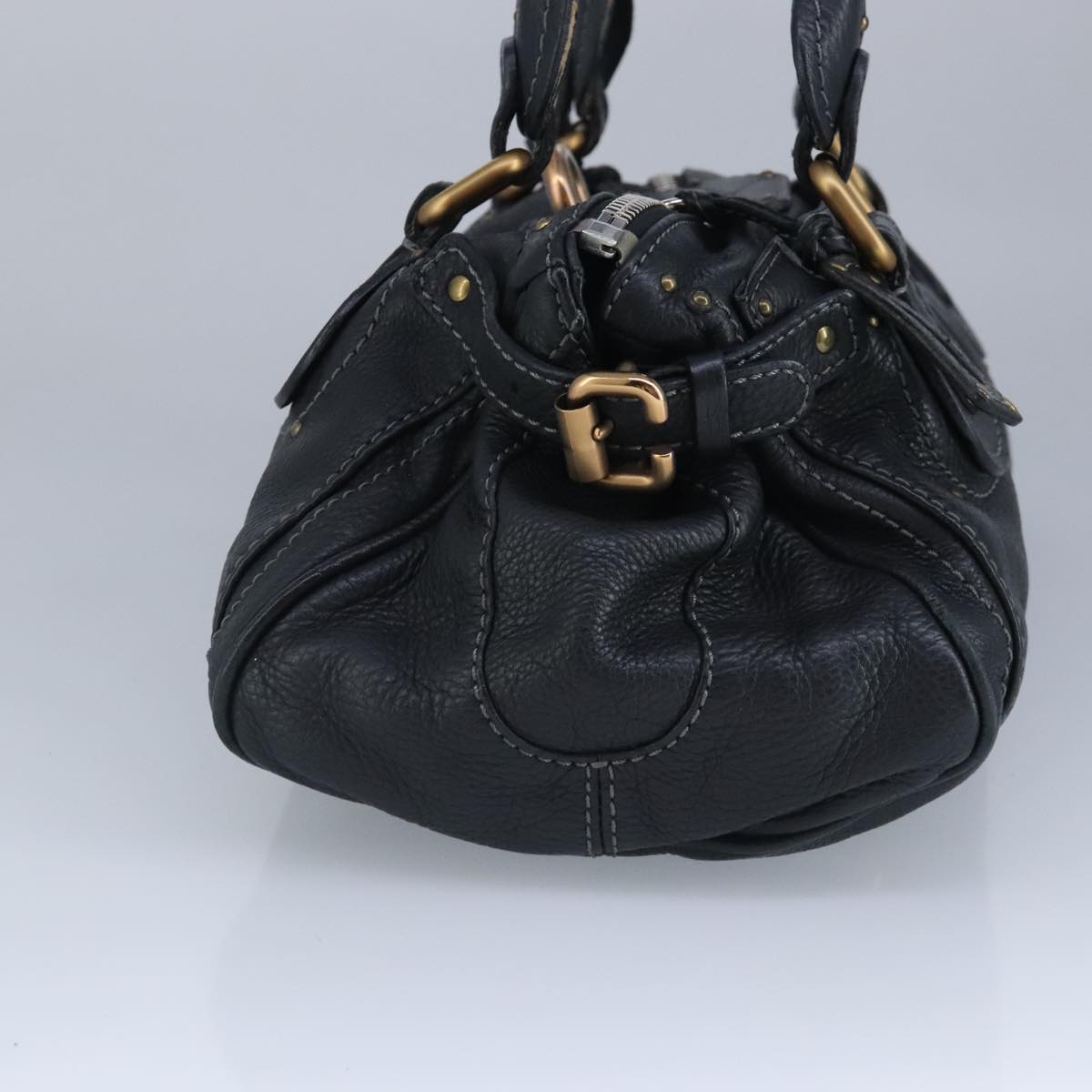 Chloe Paddington Hand Bag Leather Black Gold Auth 97589