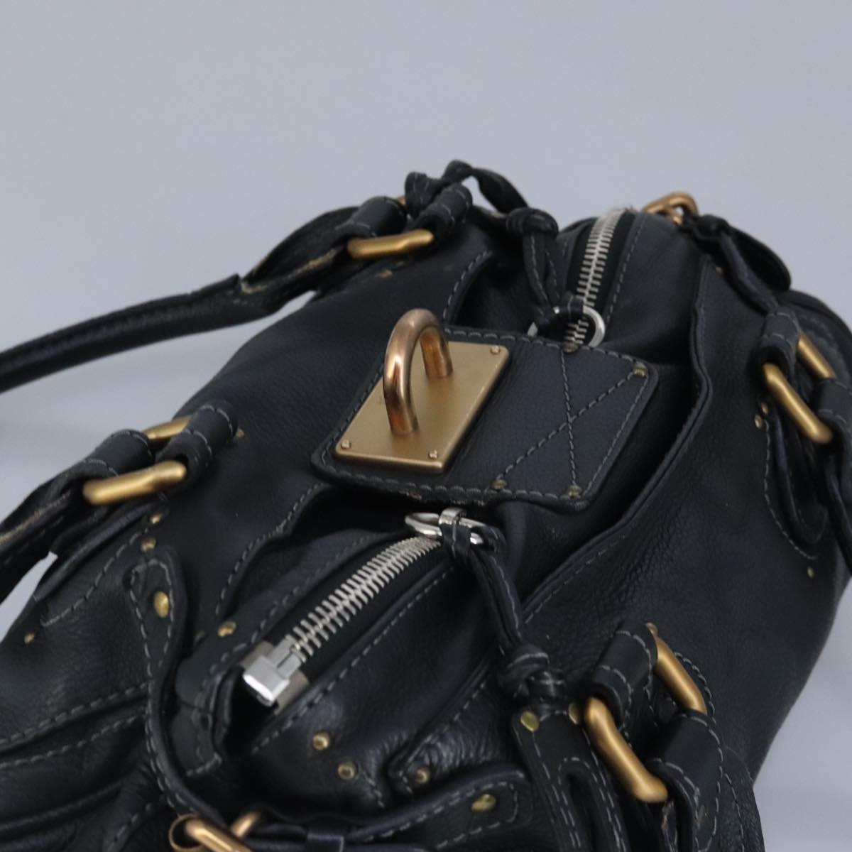 Chloe Paddington Hand Bag Leather Black Gold Auth 97589