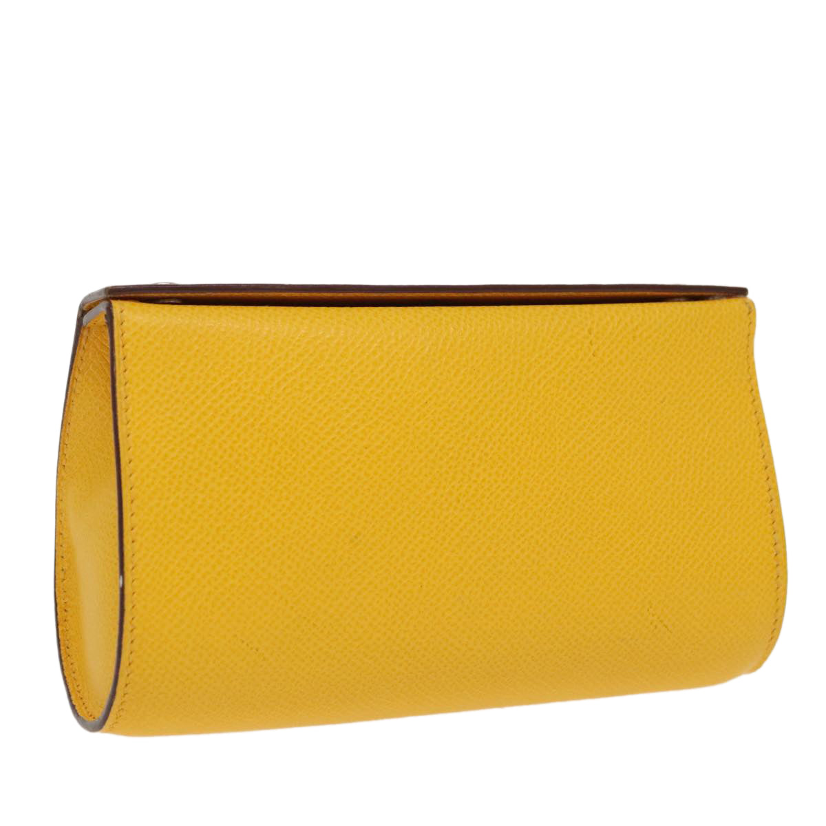 HERMES Pouch Leather Yellow Silver Auth 97591