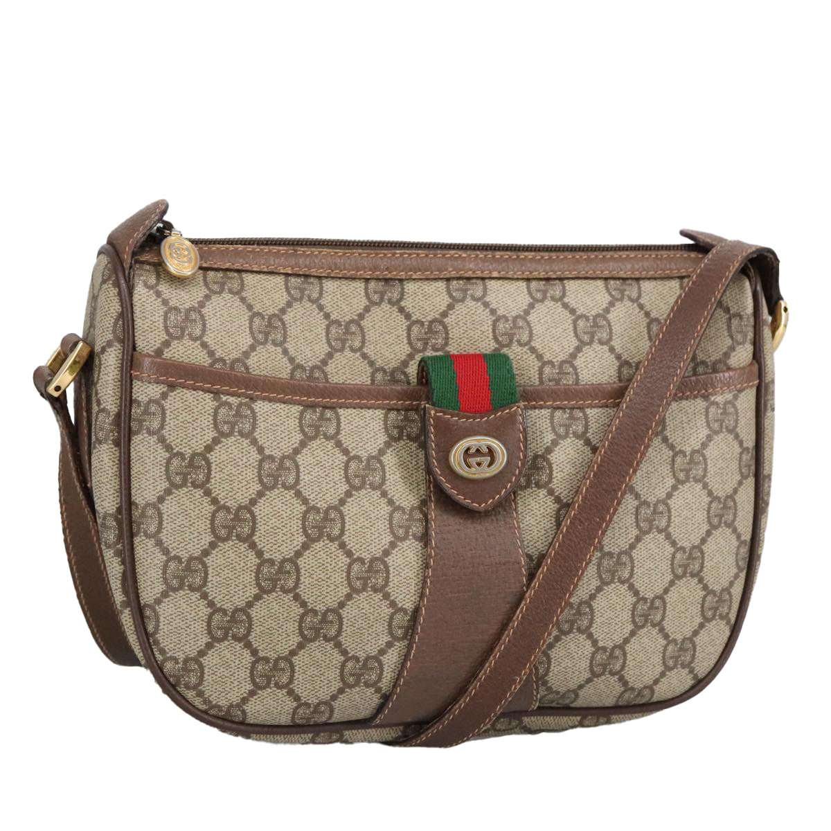 GUCCI GG Supreme Web Sherry Line Shoulder Bag PVC Beige 89 02 032 Auth 97594