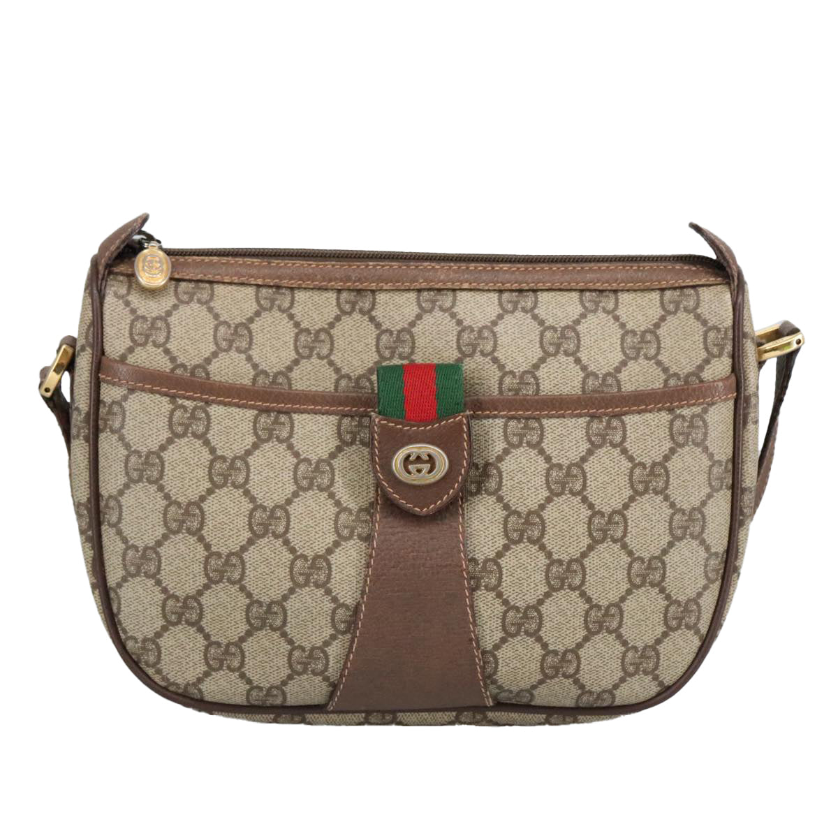 GUCCI GG Supreme Web Sherry Line Shoulder Bag PVC Beige 89 02 032 Auth 97594