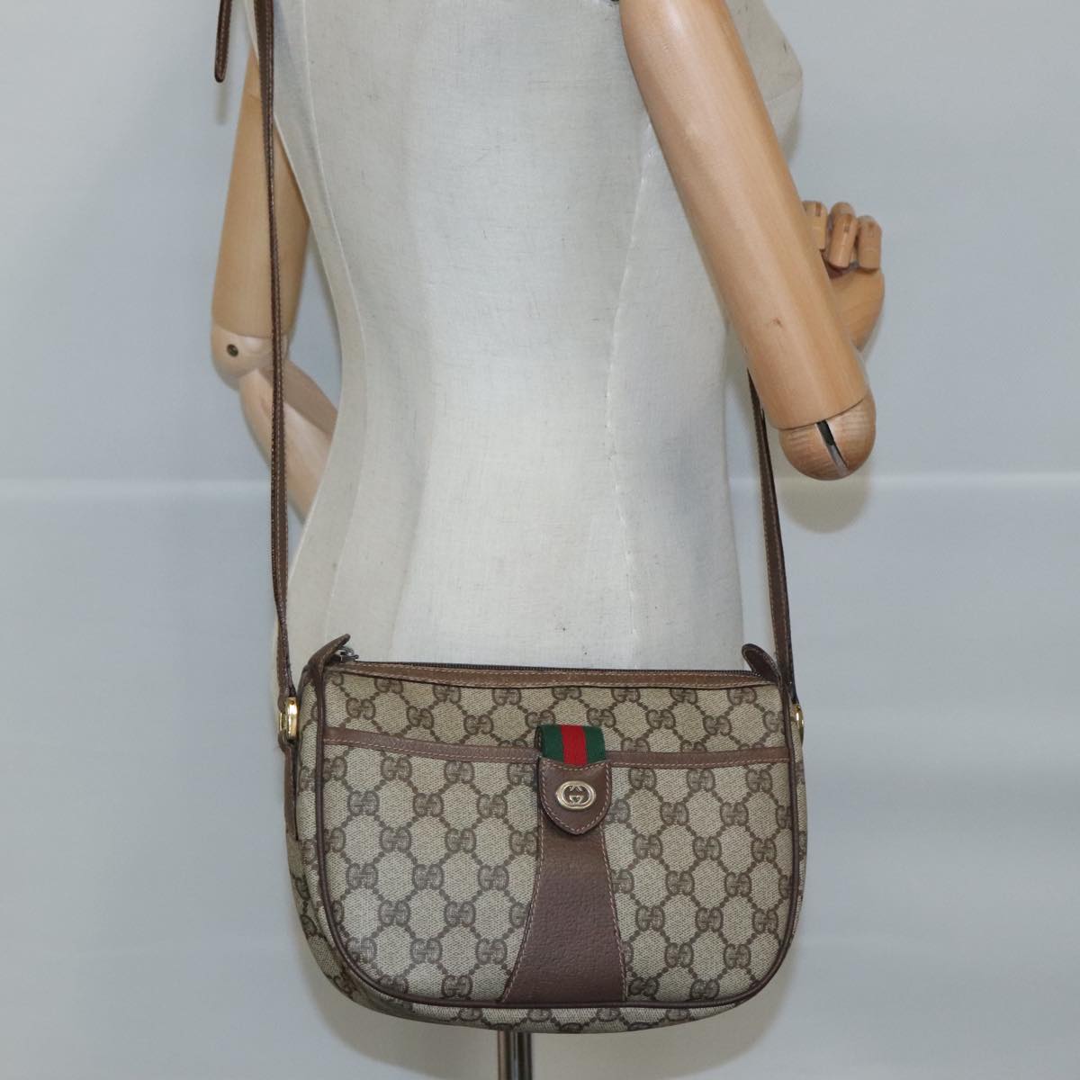 GUCCI GG Supreme Web Sherry Line Shoulder Bag PVC Beige 89 02 032 Auth 97594