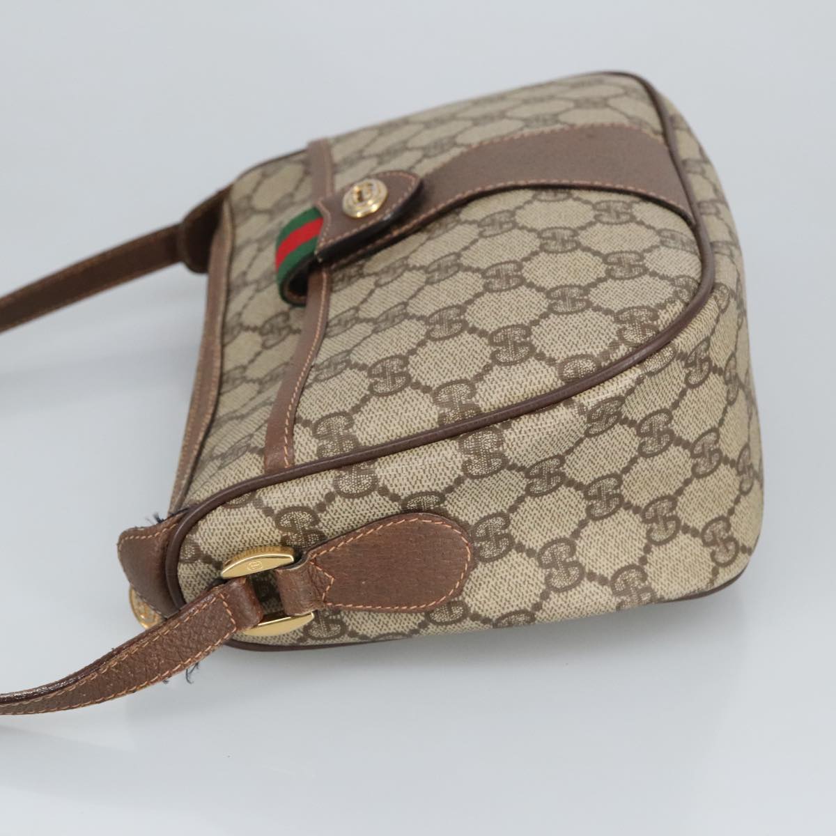 GUCCI GG Supreme Web Sherry Line Shoulder Bag PVC Beige 89 02 032 Auth 97594