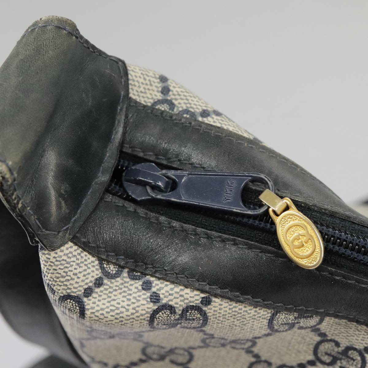 GUCCI GG Supreme Sherry Line Shoulder Bag PVC Leather Navy Gold Auth 97595