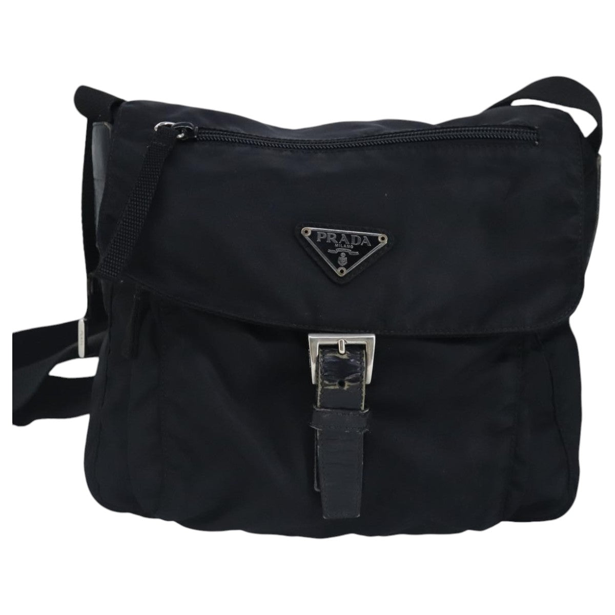 PRADA Shoulder Bag Nylon Black Silver Auth 97597