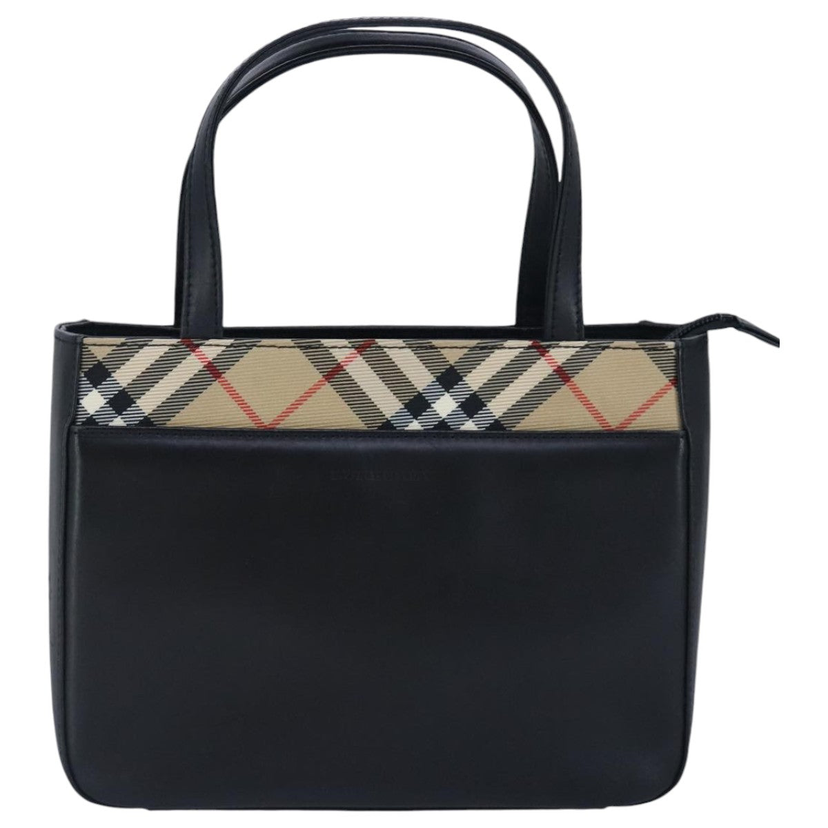 BURBERRY Nova Check Hand Bag Leather Beige Black Auth 97603