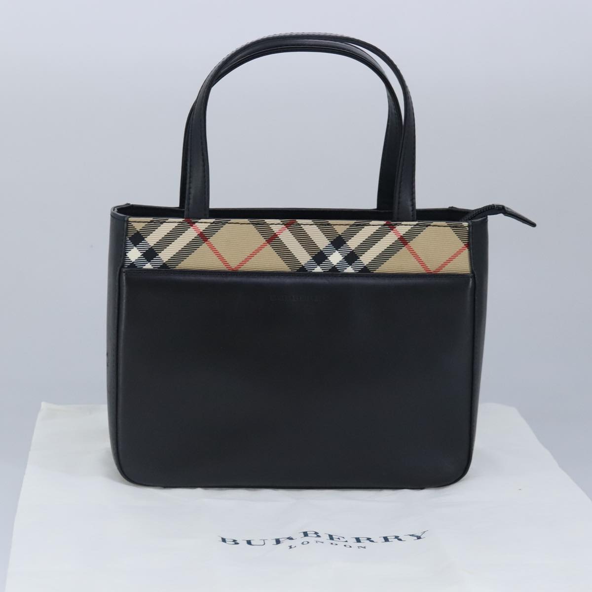 BURBERRY Nova Check Hand Bag Leather Beige Black Auth 97603