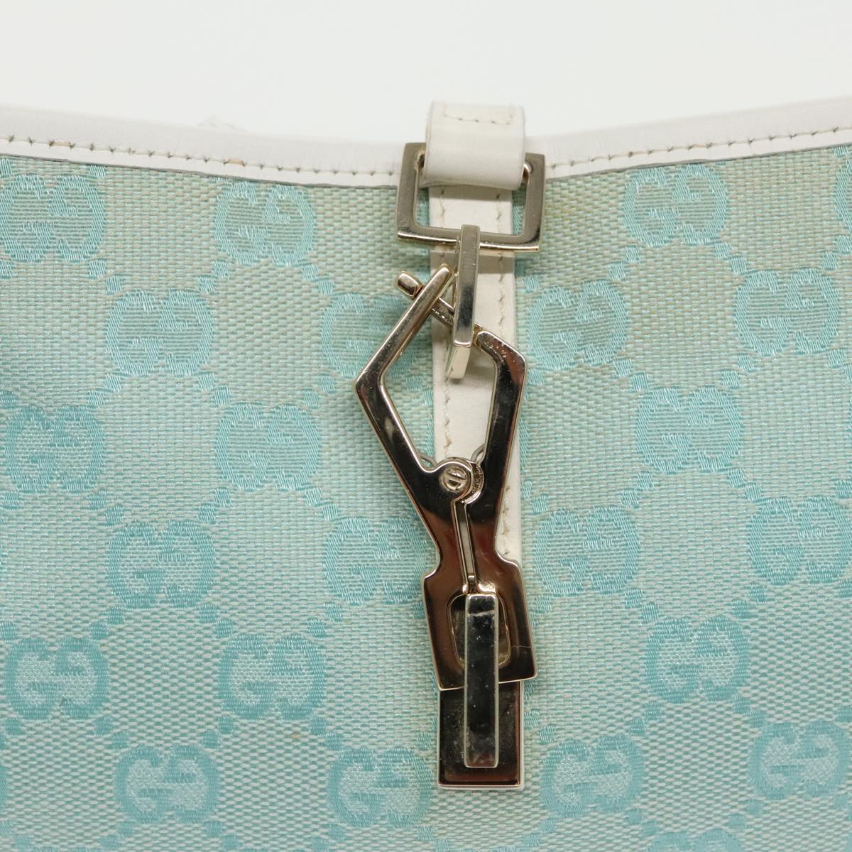 GUCCI Jackie GG Canvas Shoulder Bag Light Blue Gold 001 4057 Auth 97615