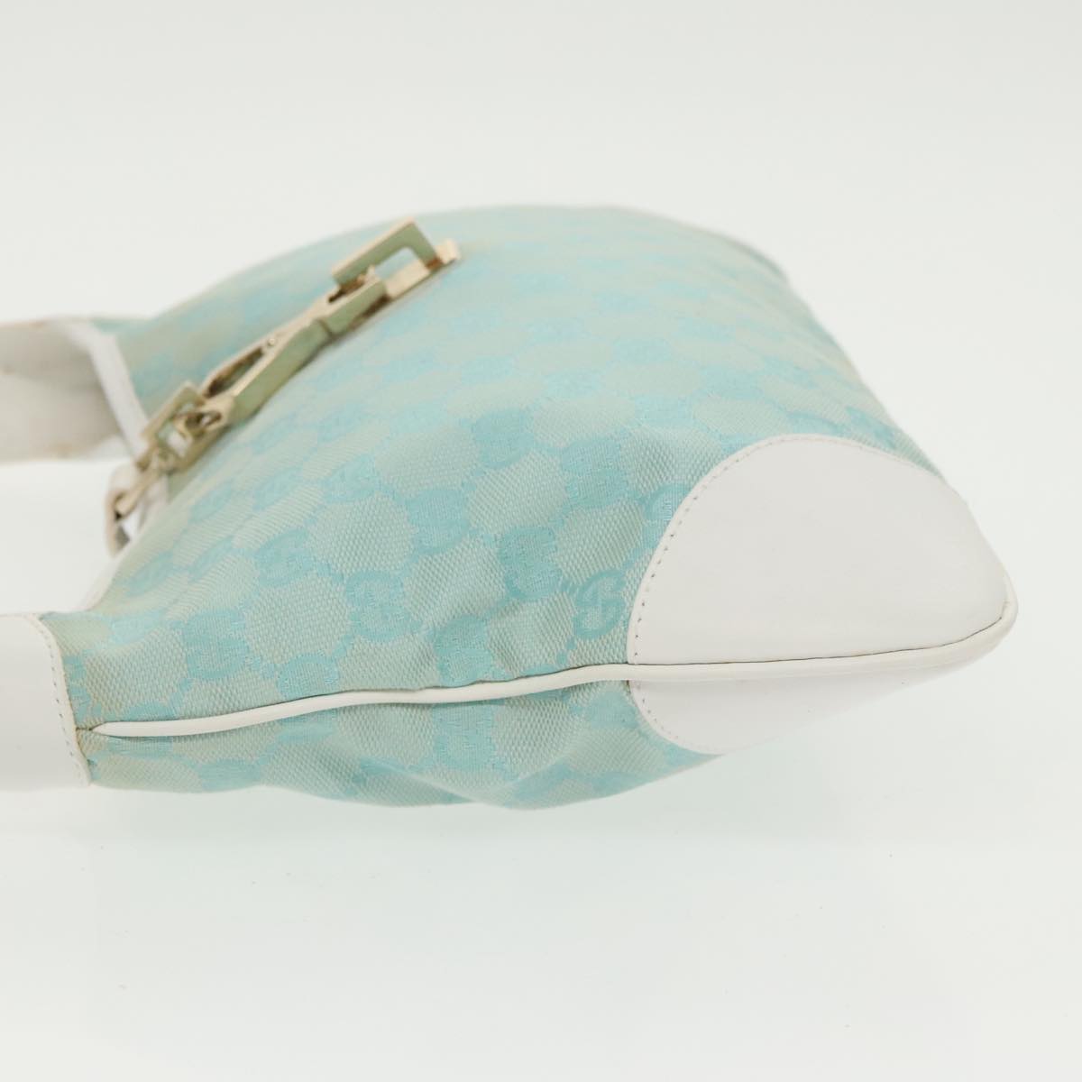 GUCCI Jackie GG Canvas Shoulder Bag Light Blue Gold 001 4057 Auth 97615