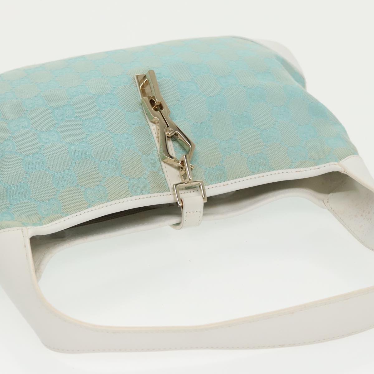 GUCCI Jackie GG Canvas Shoulder Bag Light Blue Gold 001 4057 Auth 97615