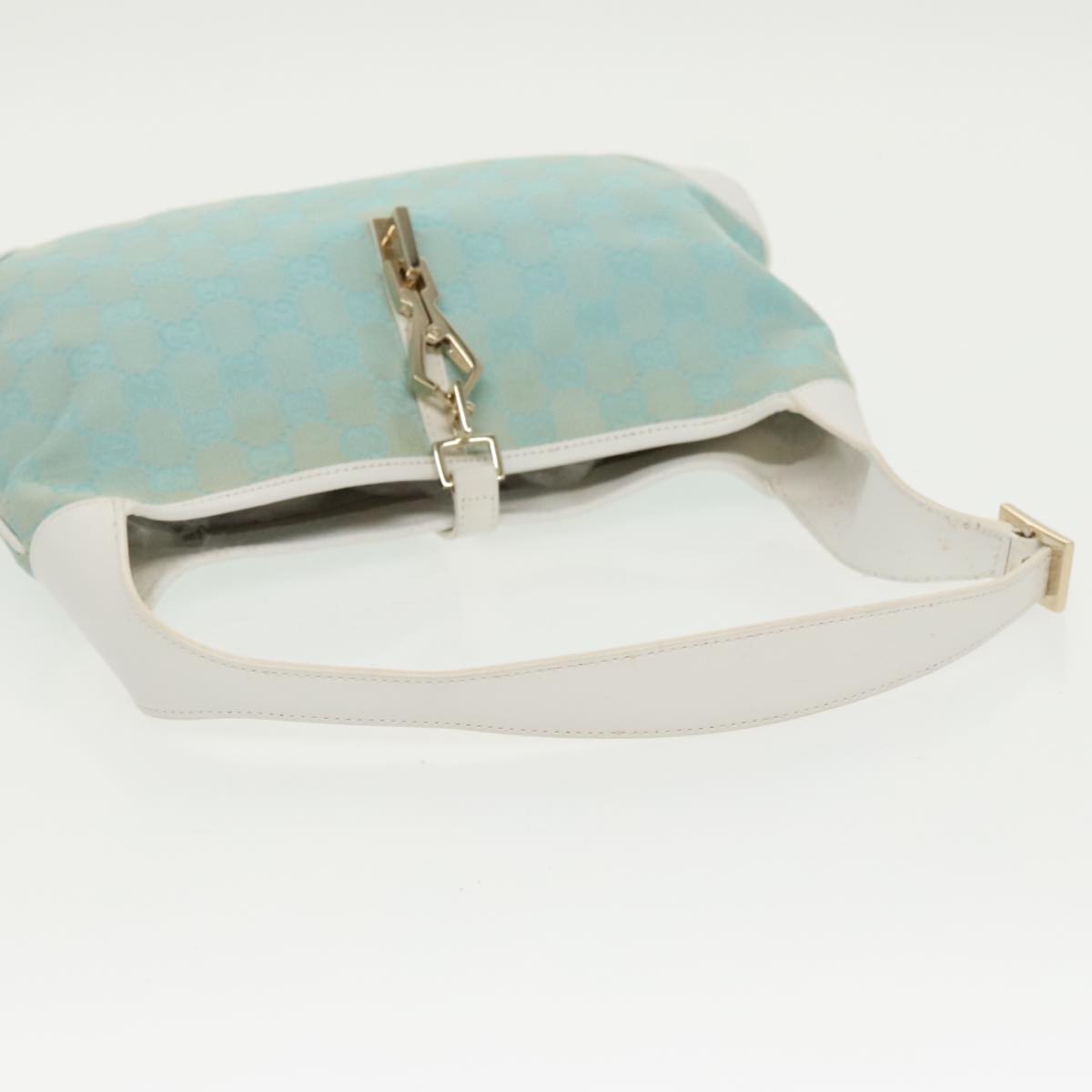 GUCCI Jackie GG Canvas Shoulder Bag Light Blue Gold 001 4057 Auth 97615