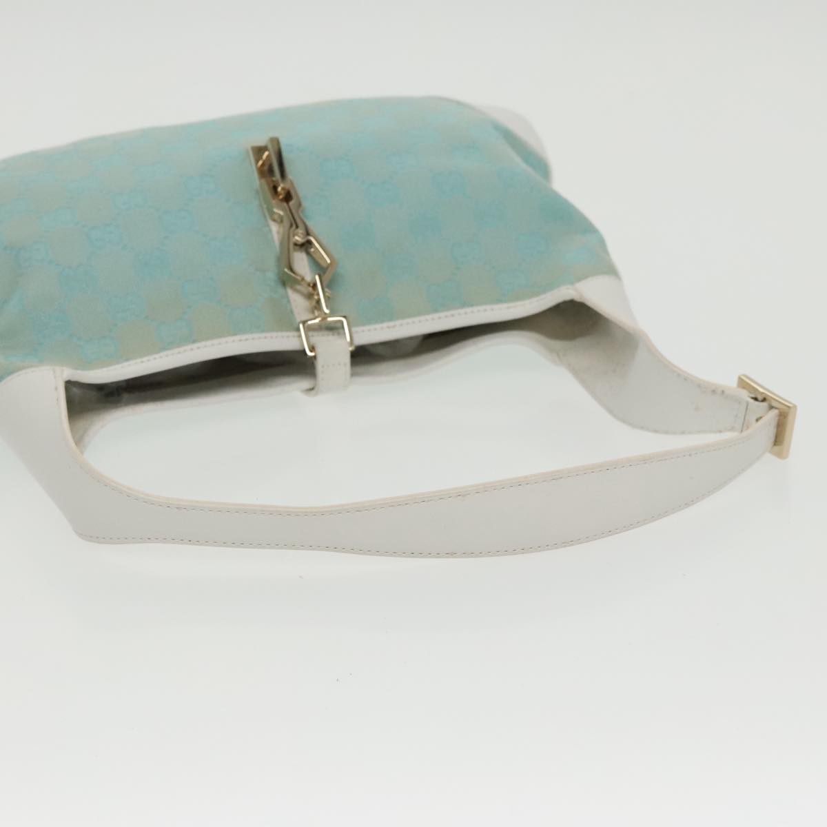 GUCCI Jackie GG Canvas Shoulder Bag Light Blue Gold 001 4057 Auth 97615