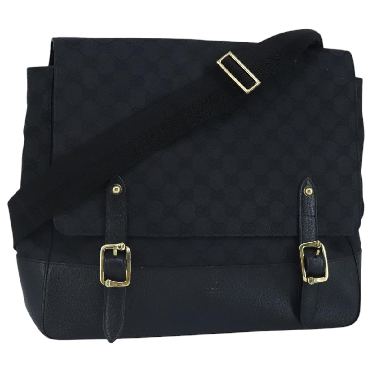 GUCCI GG Canvas Shoulder Bag Black Gold 115506 Auth 97616