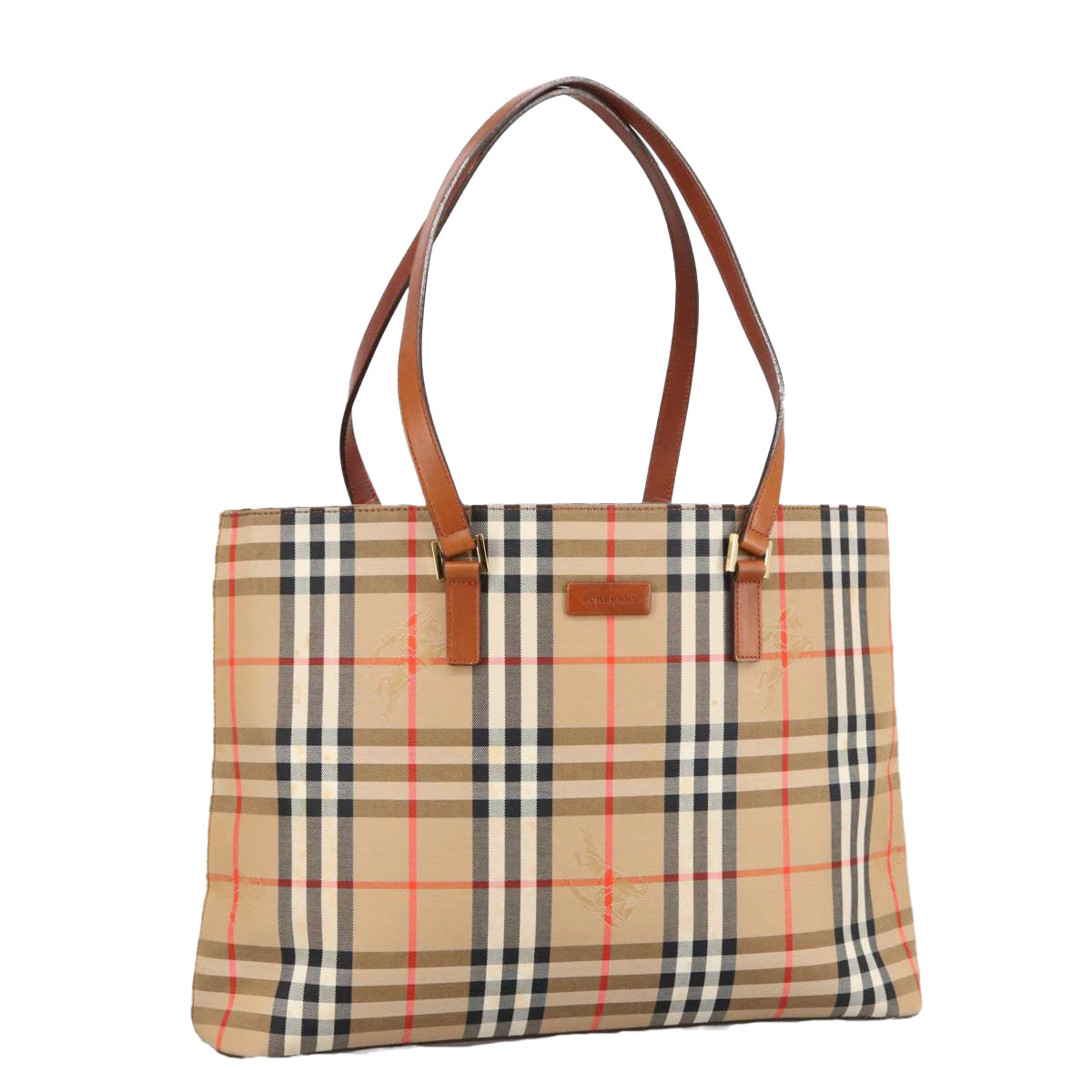 BURBERRY Nova Check Tote Bag Canvas Beige Gold Auth 97618