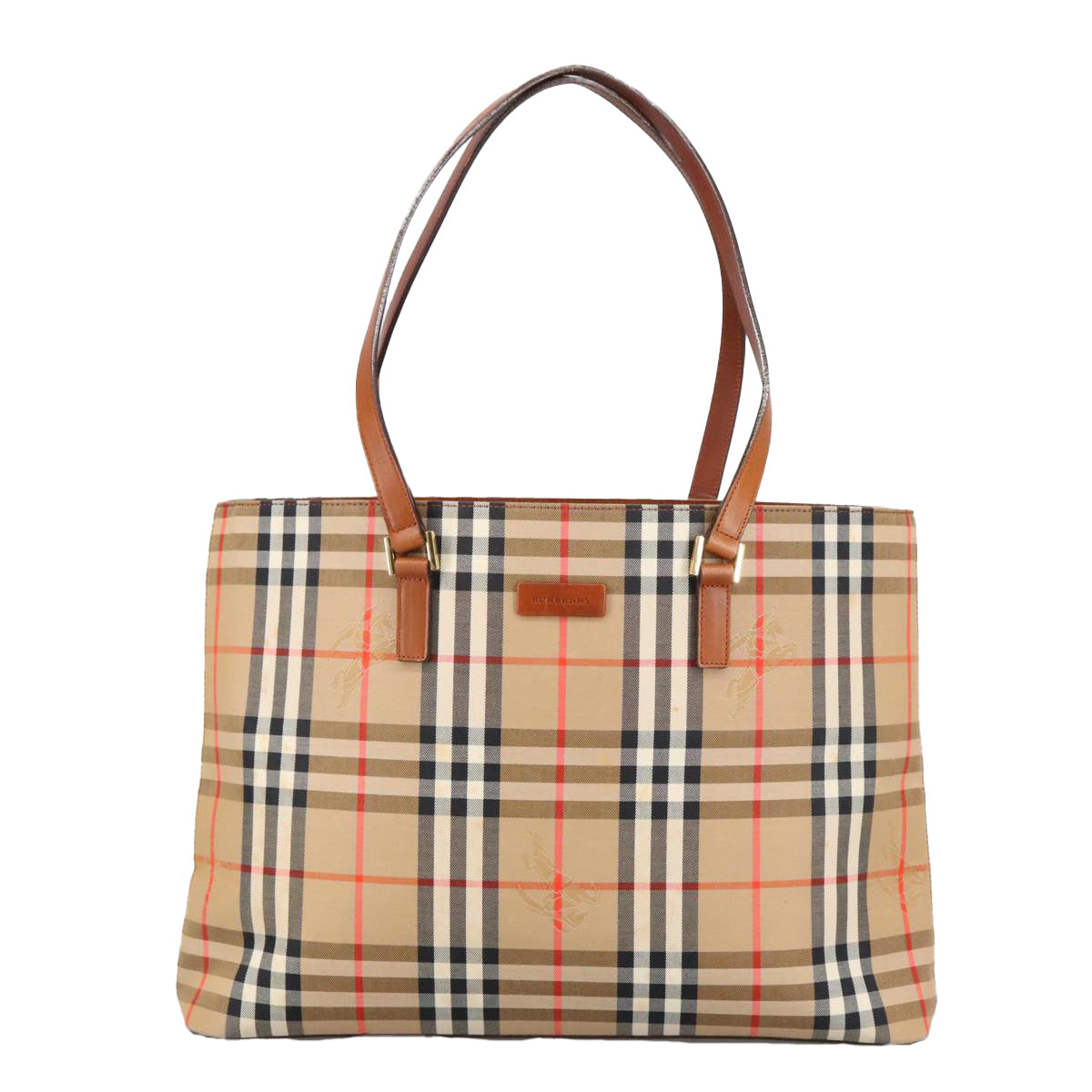 BURBERRY Nova Check Tote Bag Canvas Beige Gold Auth 97618 - 0