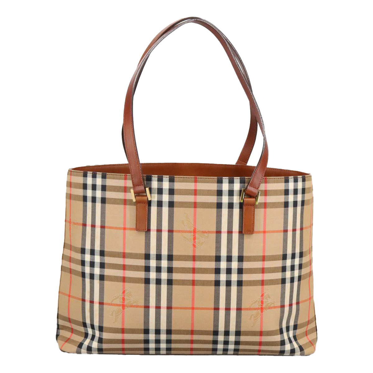 BURBERRY Nova Check Tote Bag Canvas Beige Gold Auth 97618