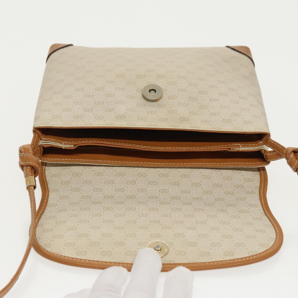 GUCCI Micro GG Supreme Shoulder Bag PVC Beige Gold 007 123 0087 Auth 97624