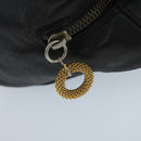 PRADA Hand Bag Leather Black Gold Auth 97627-10