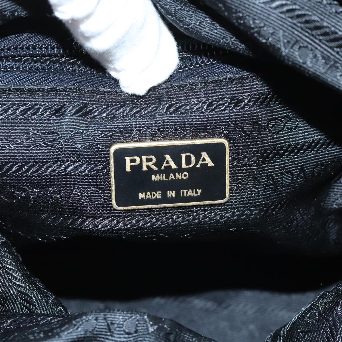 PRADA Hand Bag Leather Black Gold Auth 97627