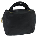 PRADA Hand Bag Leather Black Gold Auth 97627-1