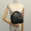 PRADA Hand Bag Leather Black Gold Auth 97627-22