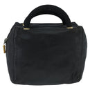 PRADA Hand Bag Leather Black Gold Auth 97627-13
