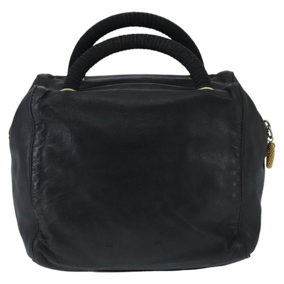PRADA Hand Bag Leather Black Gold Auth 97627
