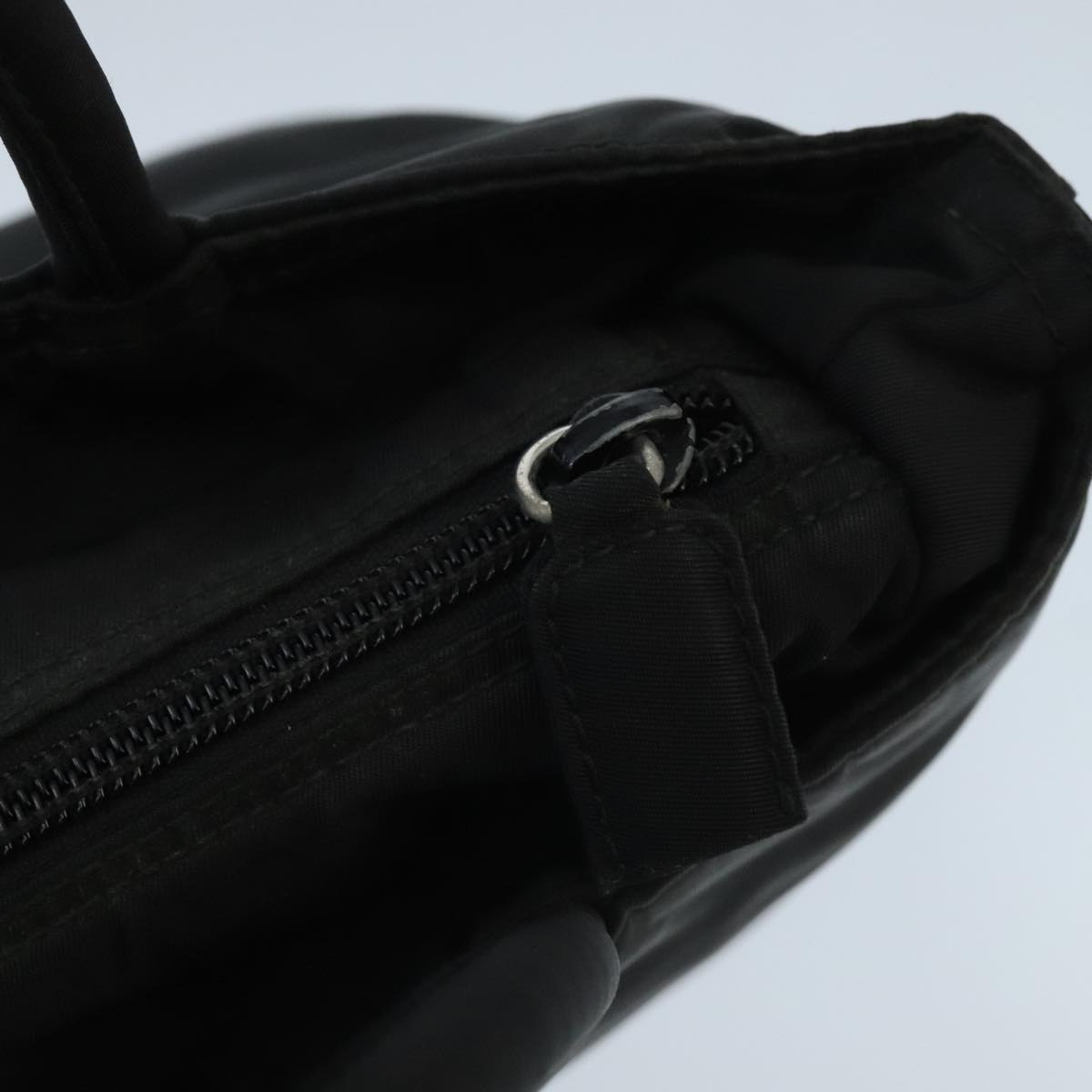 PRADA Hand Bag Nylon Black Silver Auth 97628