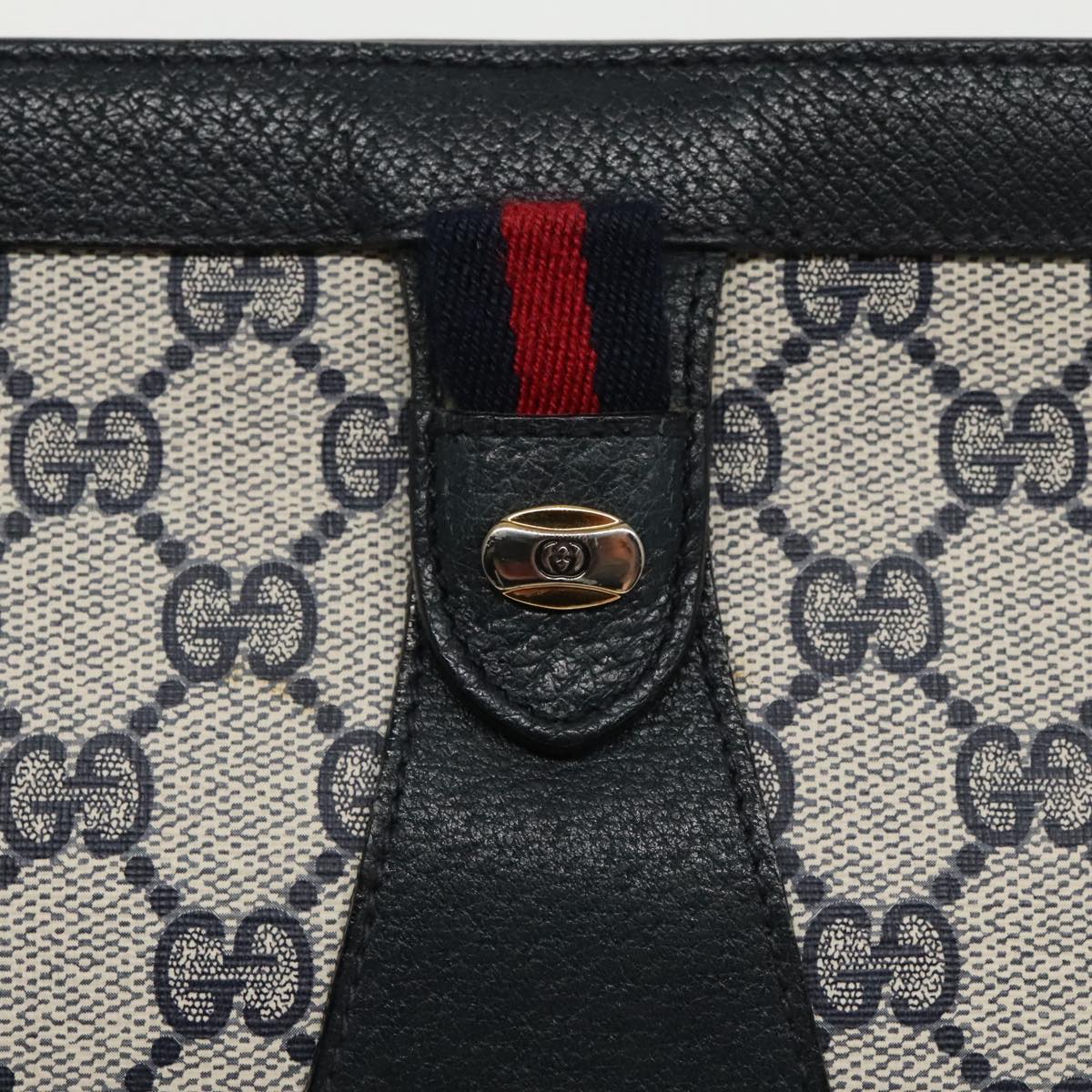 GUCCI GG Supreme Sherry Line Clutch Bag PVC Navy Red 89 01 032 Auth 97630