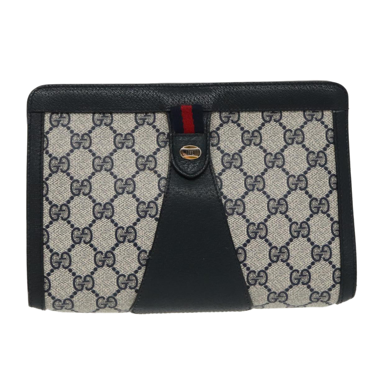 GUCCI GG Supreme Sherry Line Clutch Bag PVC Navy Red 89 01 032 Auth 97630