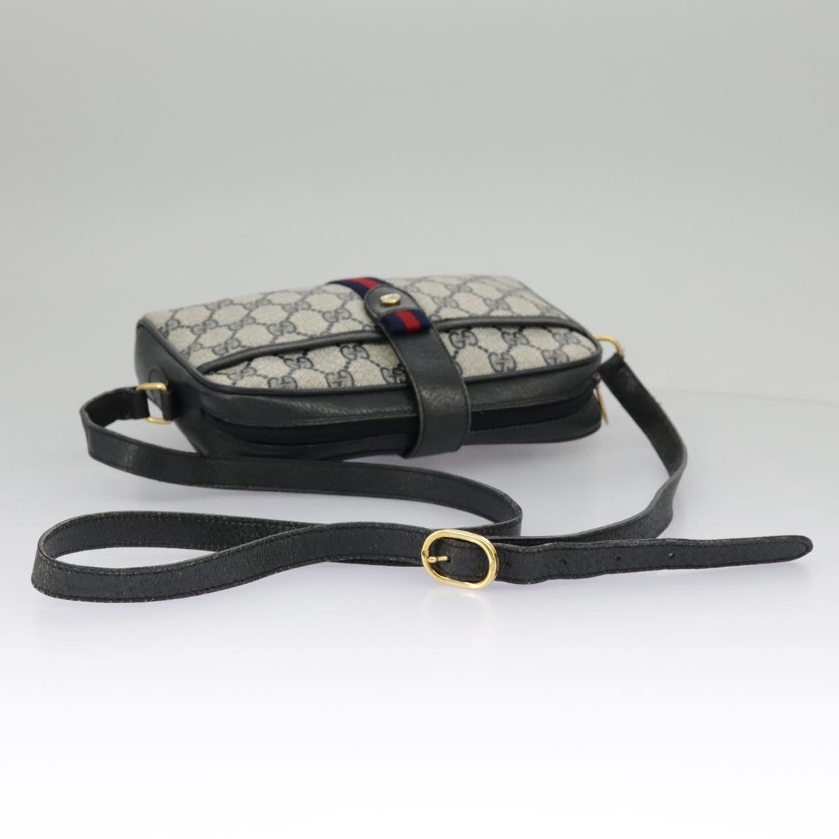 GUCCI GG Supreme Sherry Line Shoulder Bag PVC Navy Gold 116 02 055 Auth 97632