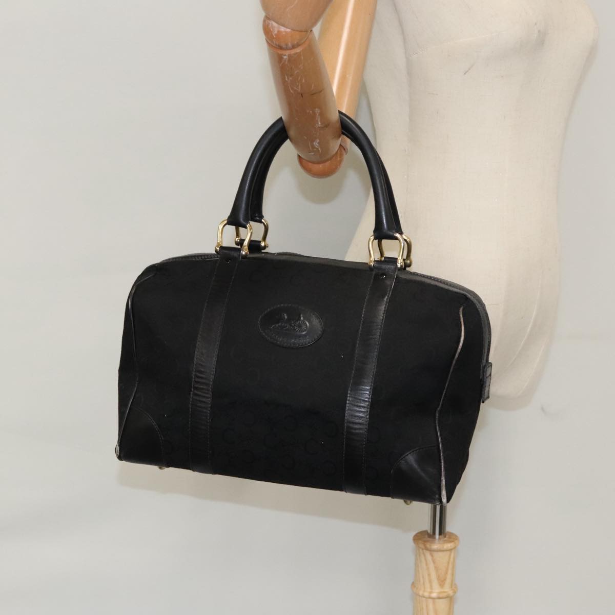 CELINE C Sulky Hand Bag Canvas Black Gold Auth 97637