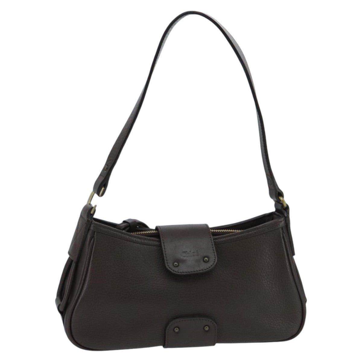 Chloe Shoulder Bag Leather Brown Auth 97651