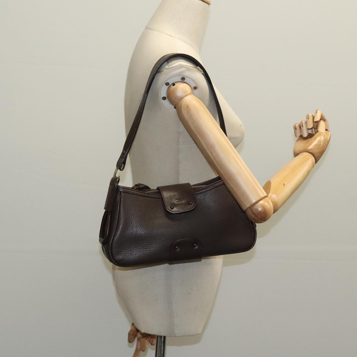 Chloe Shoulder Bag Leather Brown Auth 97651