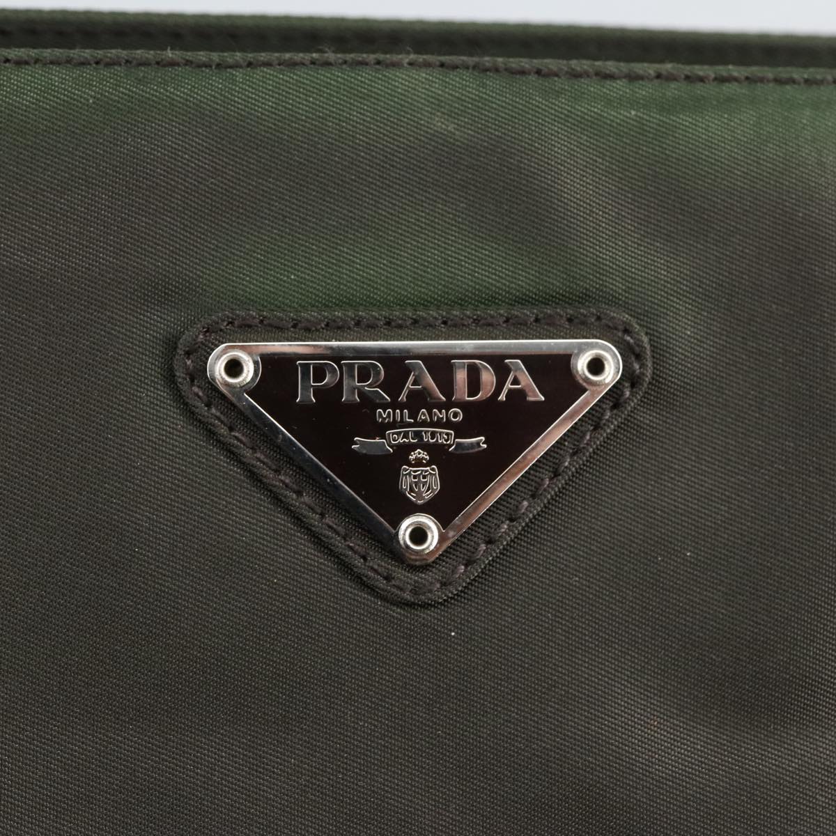 PRADA Hand Bag Nylon Khaki Silver Auth 97656