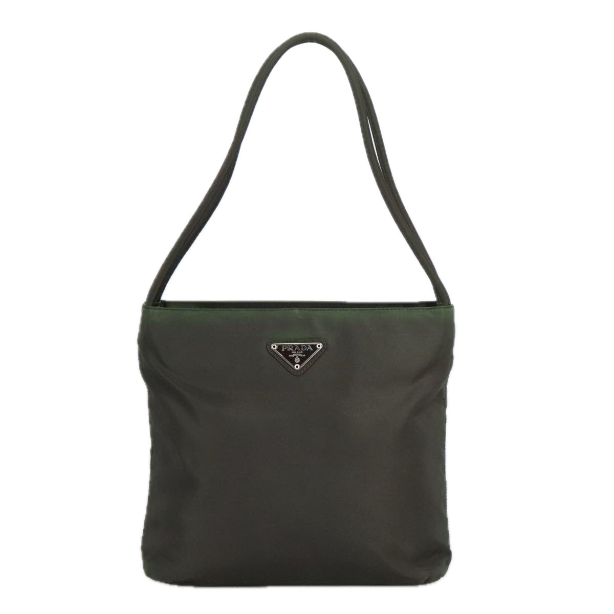 PRADA Hand Bag Nylon Khaki Silver Auth 97656