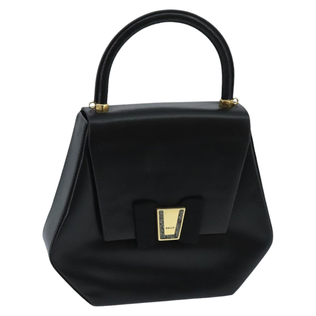 BALLY Hand Bag Leather Black Gold Auth 97658