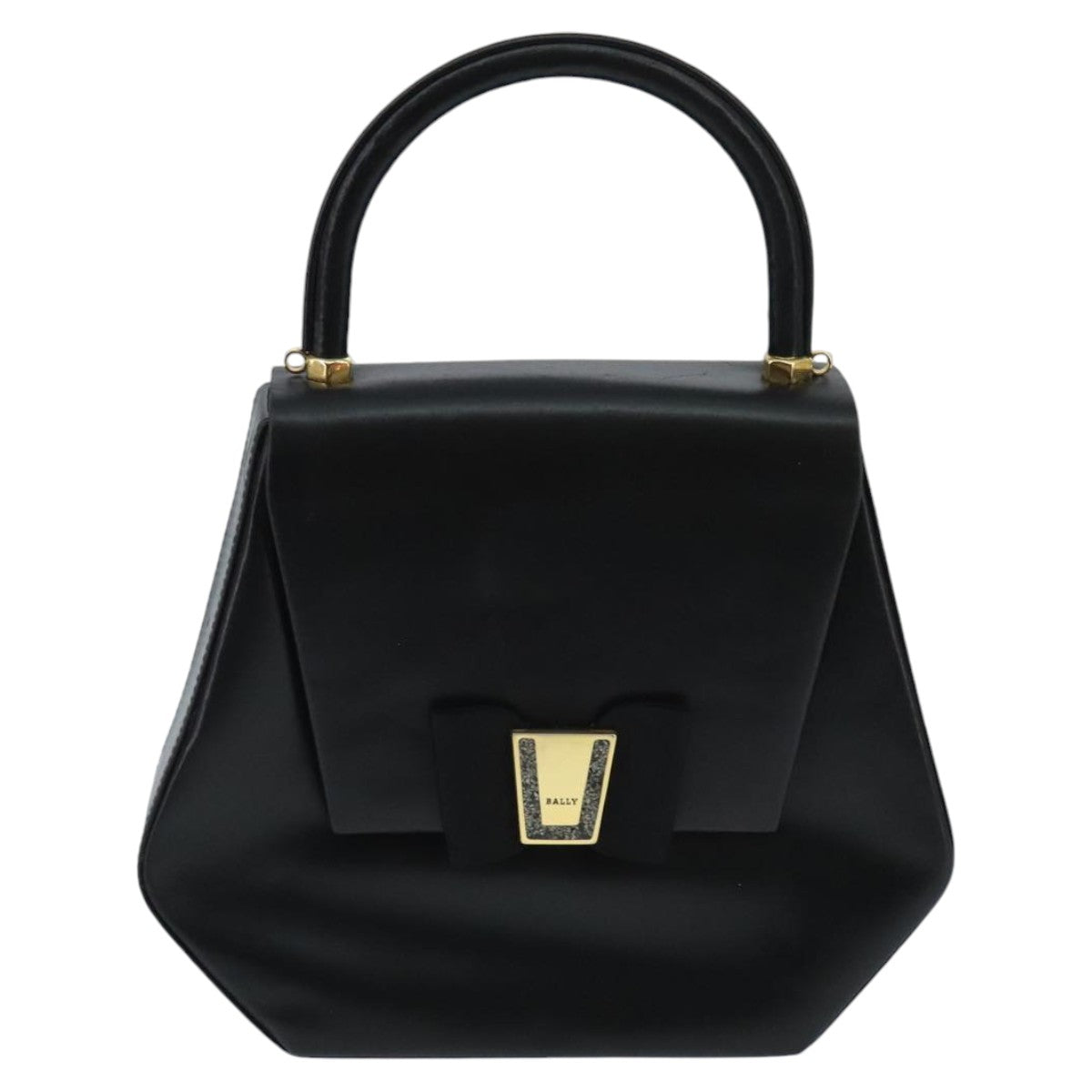 BALLY Hand Bag Leather Black Gold Auth 97658