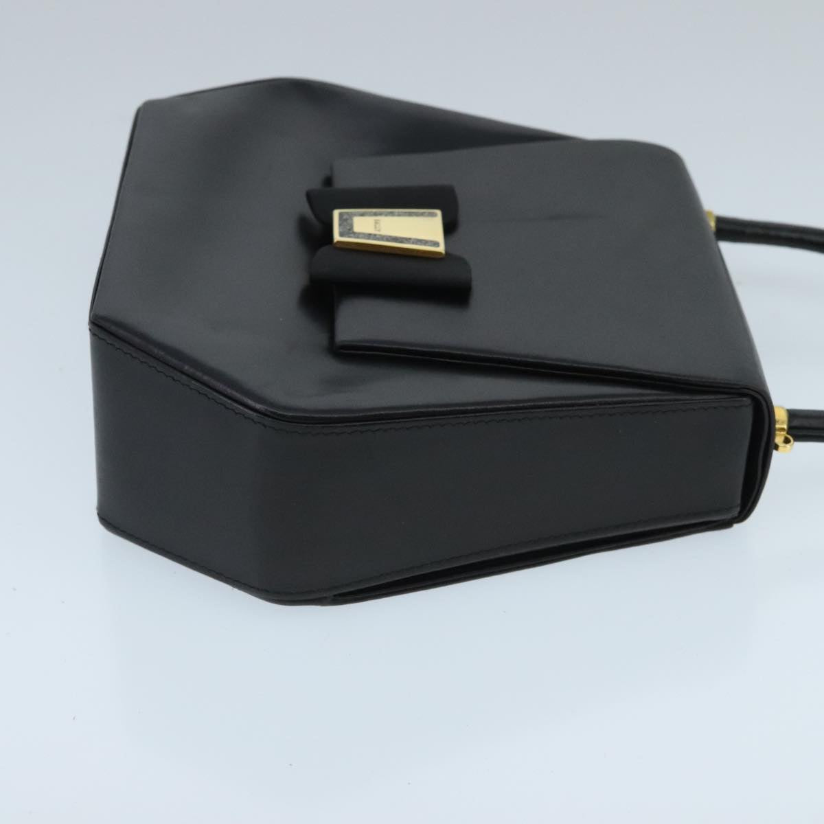 BALLY Hand Bag Leather Black Gold Auth 97658